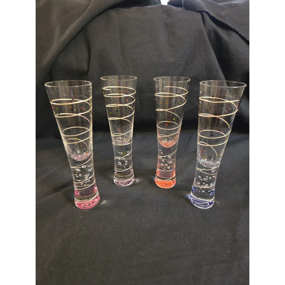 Mindy Sand Bubble Champagne Flutes Set of 4 Signed 2018 Hand Painted Art Glass